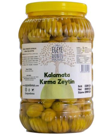 BACK TO THE AEGEAN Homemade Traditional Kalamata Large Green Cracked Olives Palamut - 2 Kg. (CONTAINS ONLY SALT AND WATER)