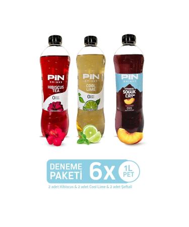 Pin Hibiscus Tea & Cool Lime & Peach Iced Tea Trial Pack - Sugar Free & Calorie Free 6 Pieces X 1 Liter