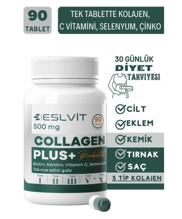 Eslvit 5 Type Hydrolyzed Collagen Type 1 Type 2 Type 3 Type 5 Type 10 (Vitamin C Zinc Selenium) 90 tablets