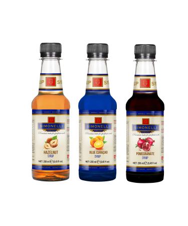 Simonelli 3-Piece Syrup Set (Hazelnut + Orange + Pomegranate) Coffee and Cocktail Syrup 3x250ml
