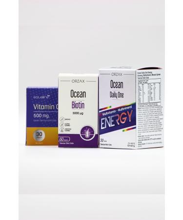 Ocean Biotin 5000 g - Ocean Daily One Energy - Vitamin C 500 mg Energy and Hair Set