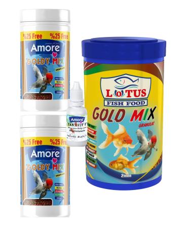 AMORE GoldFish Mix Granules 2x125ml Lotus 1000ml Mix Gold Granule Goldfish Food Multivitamin