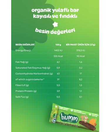 Humm Organic Organic Vegan Apricot Hazelnut Oatmeal Bar 27g X 12 Pieces - Buy Online on GoSupps.com