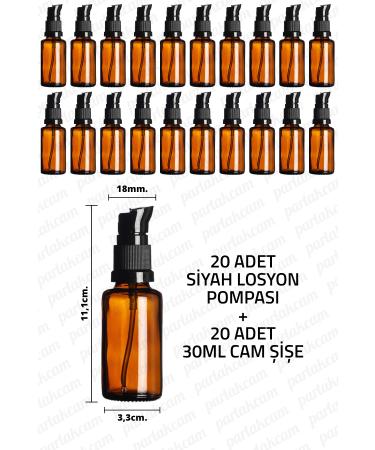 Parlakcam 30ml Black Lotion Pump Amber Glass Bottle 30cc Black Cream Pump Head Amber Glass Bottle 20 Pcs
