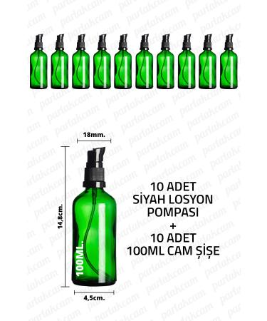 Parlakcam 100ml Black Lotion Pump Green Glass Bottle 100cc Black Cream Pump Head Green Glass Bottle 10 Pcs
