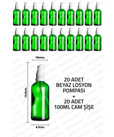 Parlakcam 100ml White Lotion Pump Green Glass Bottle 100cc White Cream Pump Head Green Glass Bottle 20 Pcs