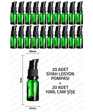 Parlakcam 10ml Black Lotion Pump Green Glass Bottle 10cc Black Cream Pump Head Green Glass Bottle 6 Pcs