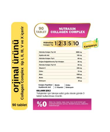 Nutraxin Collagen Complex 3-pack 90 tablets contains collagen type I II III V and X - Buy Online on GoSupps.com