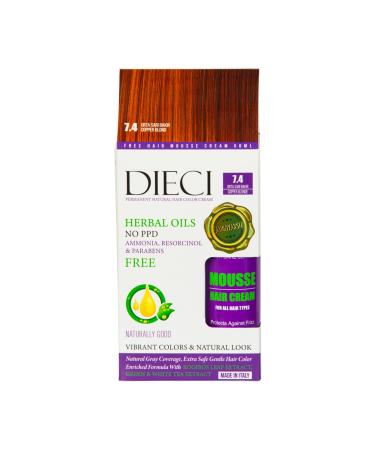 Dieci Hair Color Ammonia-Free Hair Dye 7.4 Copper Blond Medium Blonde Copper 50ml.