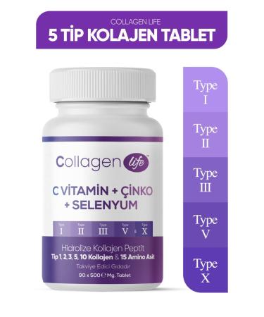 Collagen Life 5 Types Collagen Type 1 Type 2 Type 3 Type 5 Type 10 (Selenium Vitamin C and Zinc) 90 Tablets