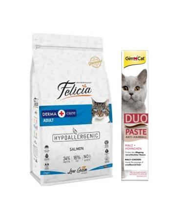 Felicia Low Grain Salmon Adult Cat Food 2 kg + Gimcat Anti-hairball Malt Paste Cat Paste 20 gr