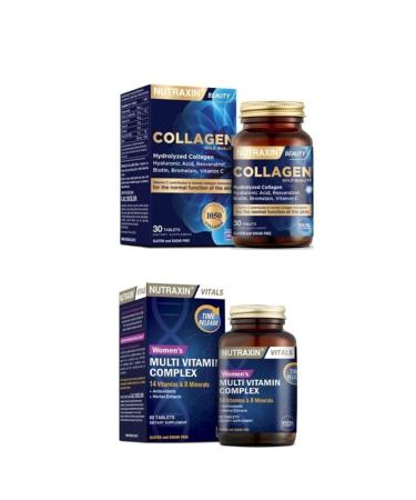 Nutraxin Collagen Supplement 1050 Mg 30 Tablets + 14 Vitamins 8 Minerals Multivitamin Women 60 Tablets