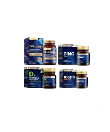 Nutraxin Collagen Supplement 30 Tablets Zinc 15mg 100 Tablets Biotin 5000mcg 30 Tablets Vitamin D3 120tablets