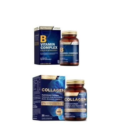 Nutraxin Type 1 and Type 3 Hydrolyzed Collagen Containing 30 Tablets + B Vitamin Complex 60 Tablets