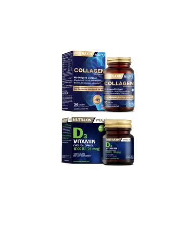 Nutraxin Hyaluronic Acid Biotin Zinc Containing 1050 Mg Collagen Supplement 30 Tablets + D3 Vitamin 120 Tablets