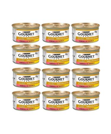 Gourmet Adult Cat Canned Food with Salmon and Chicken Pieces 85 Gr x 6 Pieces