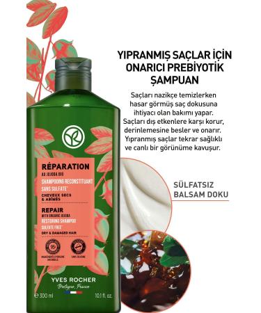 Yves Rocher Damaged Hair Repair Prebiotic Shampoo sulfate-free salt-free vegan - Buy Online on GoSupps.com