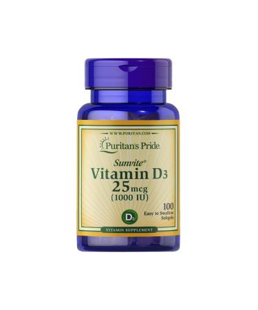 Puritan's Pride Vitamin D3 25 Mcg 1000 Iu 100 Softgels