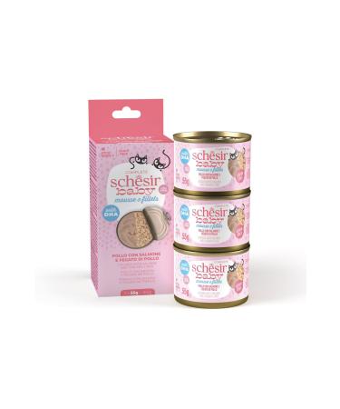 Schesir Chicken with Salmon and Chicken Liver Complete and Balanced Food for Kittens 3 x 55 Gr - 2 Packs