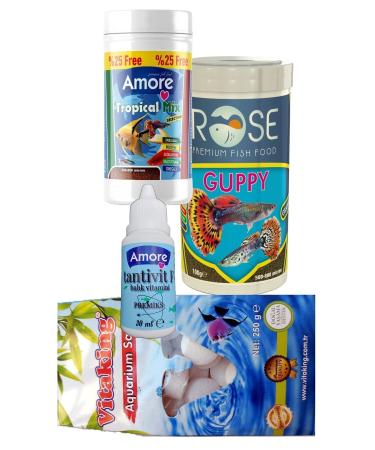 AMORE Tetra-Angel-Guppy 4-Piece Fish Food Set Tropical Mix 2x125ml Bonisa Tropical 250 Multivitamin