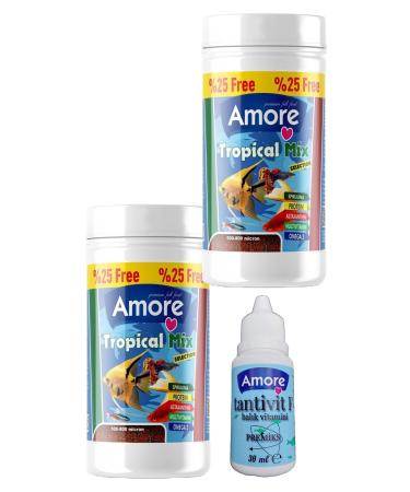 AMORE Tetra-Angel-Guppy-Moli Fish Food Set Tropical Mix Selection 3x125ml Multivitamin