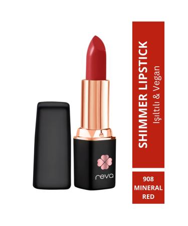 REVA Shimmer Lipstick Mineral Red - Shimmer Lipstick - 4 gr - No: 908 - Vegan & Clean Content