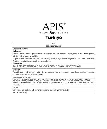 Apis Natural Cosmetics 0 Azelaic Acid Soothing and Anti-Spot Serum - 30ml - Buy Online on GoSupps.com