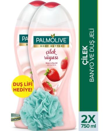 Palmolive Body Butter Strawberry Dream Bath and Shower Gel 750 ml x 2 Pieces + Shower Loofah Gift