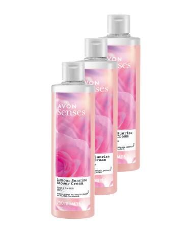 Avon L'amour Sunrise Rose and Amber Scented Cream Shower Gel 250 Ml. Set of Three
