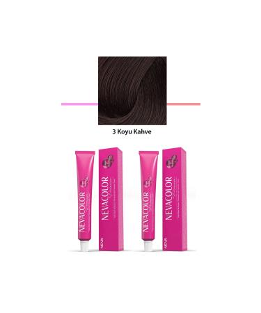 Set of 2 Premium 3 Dark Brown - Permanent Cream Hair Dye 2 X 50 g Tube