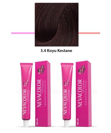 Calleren 2 Set Premium 3.4 Dark Chestnut - Permanent Cream Hair Dye 2 X 50 g Tube - CLN9806-4028