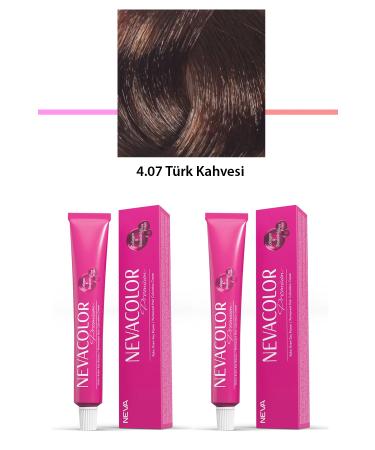 Narnuga 2 Set Premium 4.07 Turkish Coffee - Permanent Cream Hair Dye 2 X 50 g Tube - MTC3840-3780