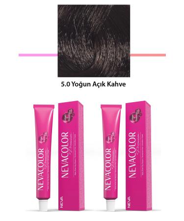 Set of 2 Premium 5.0 Intense Light Brown - Permanent Cream Hair Dye 2 X 50 g Tube