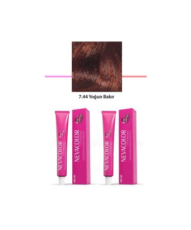 Nevacolor Premium 2 Set Premium 7.44 Intense Copper - Permanent Cream Hair Dye 2 X 50 g Tube