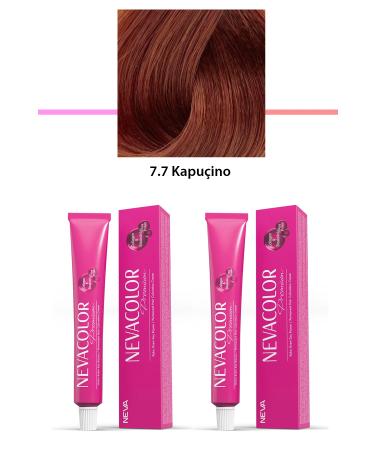 Set of 2 Premium 7.7 Cappuccino - Permanent Cream Hair Dye 2 X 50 g Tube