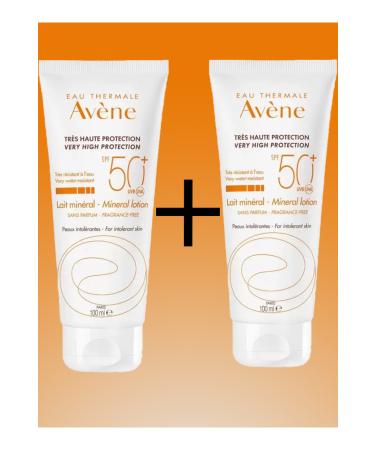 Avene Spf 50+ Lait Mineral Sun Lotion 100 ml X2
