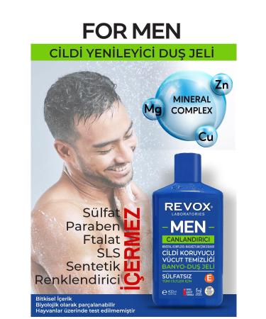 Revox Men's Multi Mineral Complex Skin Revitalizing Bath and Shower Gel Sulfate-Free 400 ml - Buy Online on GoSupps.com