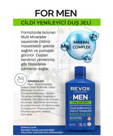 Revox Men's Multi Mineral Complex Skin Revitalizing Bath and Shower Gel Sulfate-Free 400 ml - Buy Online on GoSupps.com