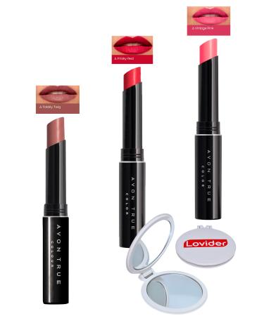 Avon Beauty 3-Pack Lipstick - Totally Twig + Frisky Red + Vintage Pink + Lovider Pocket Mirror