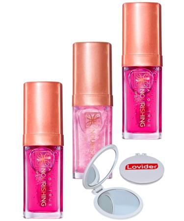 Avon Nourishing Lip Oil Blossom 2 Pieces + Shimmering Petal + Lovider Pocket Mirror Gift