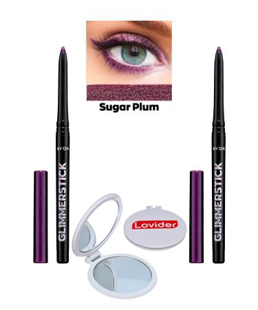 Avon Glimmerstick Lift Eyeliner Glitter - Sugar Plum 2 Pack + Lovider Pocket Mirror Gift