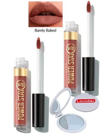 Avon Power Stay Liquid Matte Lipstick - Barely Baked 2 Pack + Lovider Pocket Mirror Gift