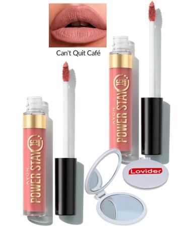 Avon Power Stay Liquid Matte Lipstick - Can't Quit Cafe 2 Pack + Lovider Pocket Mirror Gift