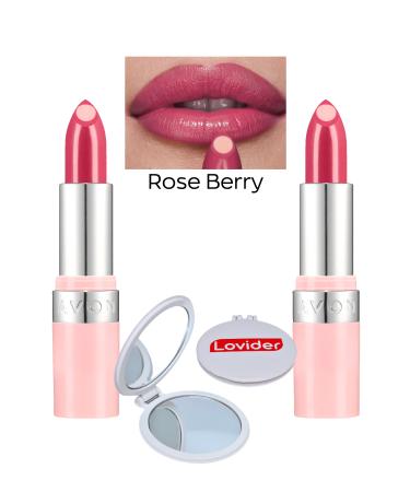 Avon Shiny Lipstick - Rose Berry 2 Pack + Pocket Mirror