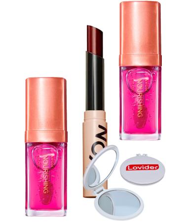 Avon True Nourishing Lip Oil 7 Ml. Blossom 2 Pieces + Tinted Plum + Lovider Pocket Mirror