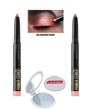 Avon Power Stay Shadow Stick Pencil Eyeshadow - Blushing Pink 2 Pack + Lovider Pocket Mirror