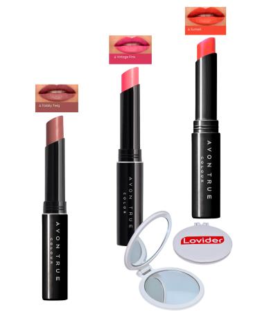 Avon Beauty 3-Pack Lipstick - Totally Twig + Vintage Pink + Sunset + Lovider Pocket Mirror