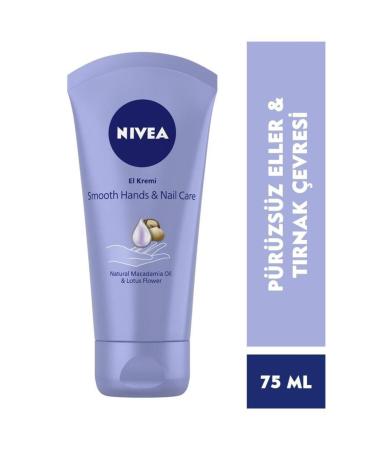 NIVEA Smoothing Hand and Nail Care Cream 75ml Hand Care with Macadamia Oil and Lotus Flower
