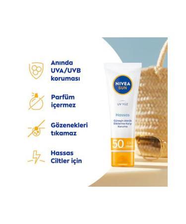 NIVEA Sun SPF50 Sensitive Soothing Moisturising Face Sun Cream 50ml - Buy Online on GoSupps.com