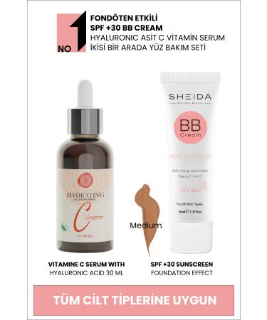 Sheida BB Cream High Coverage and Hyaluronic Acid Vitamin C Concentrate Serum Care Set
